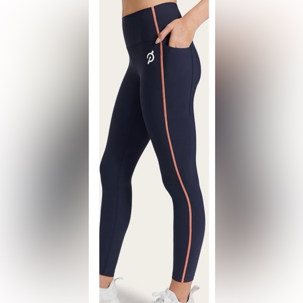 Peloton Navy Cadent Leggings with Orange Stripe